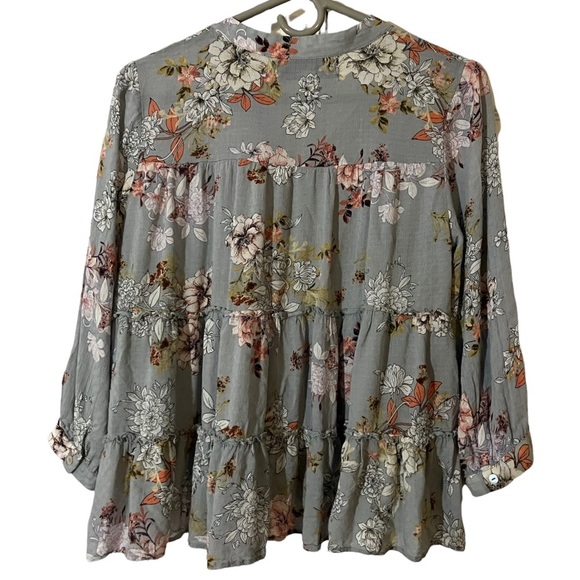 Blue Rain Women's Size S Long Sleeve Blouse Floral Ruffle Cottagecore Tie Neck - Picture 4 of 4